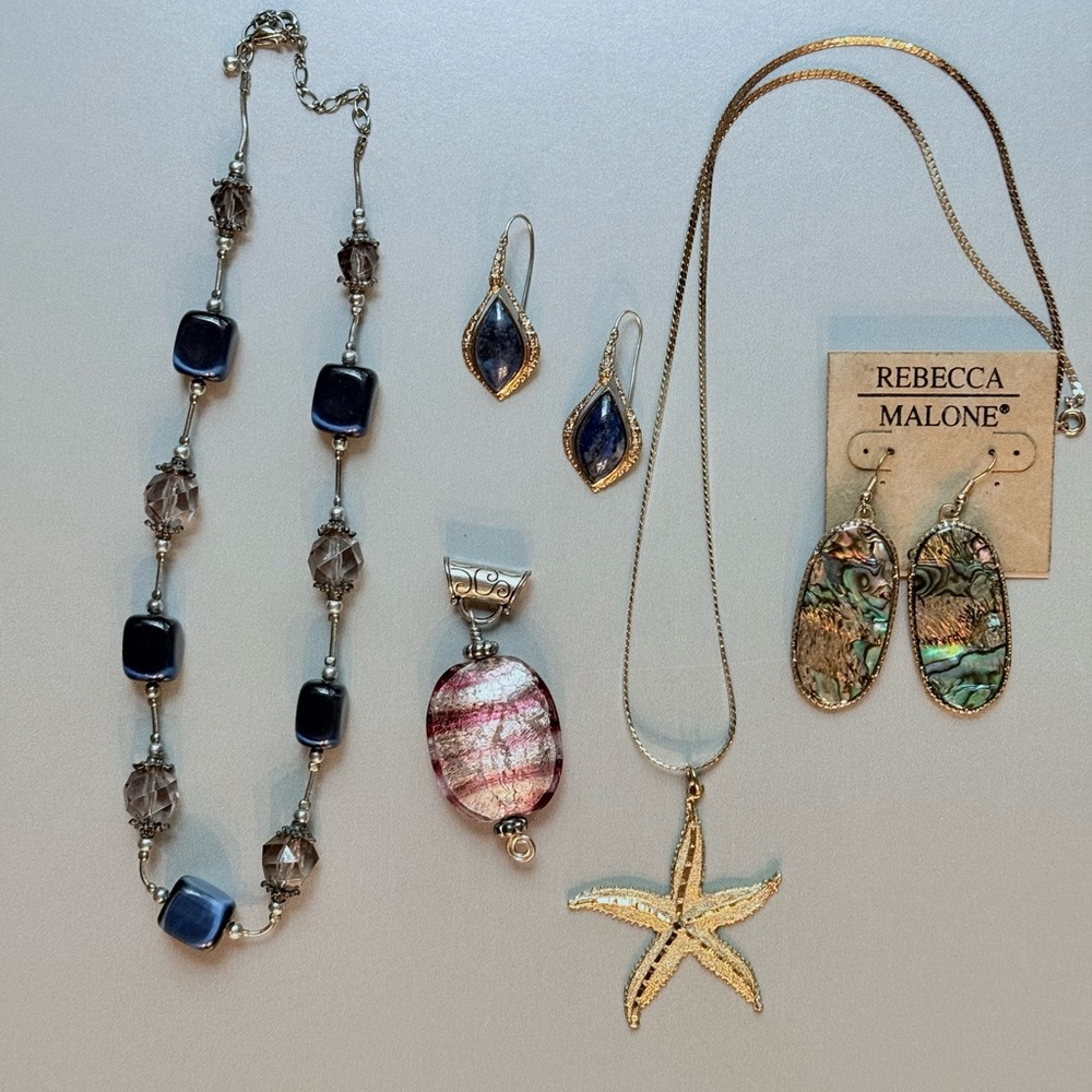 Costume lot necklaces Rebecca Malone abalone earrings